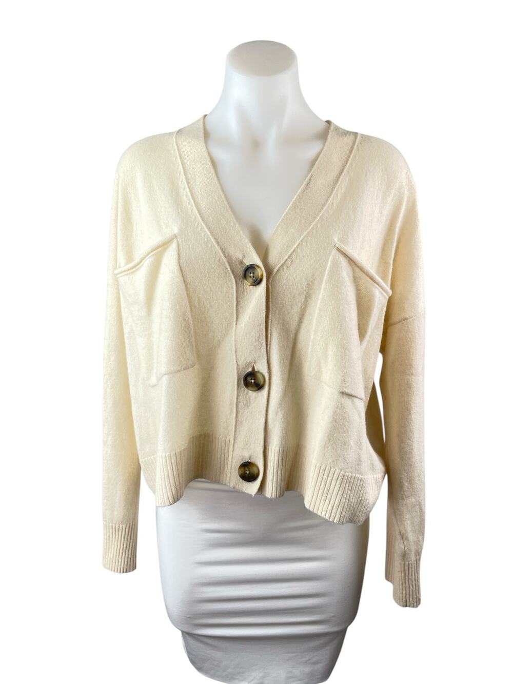 Madewell 100% Cashmere Plus Asherton Waffle Button Down Cardigan Sweater Top M